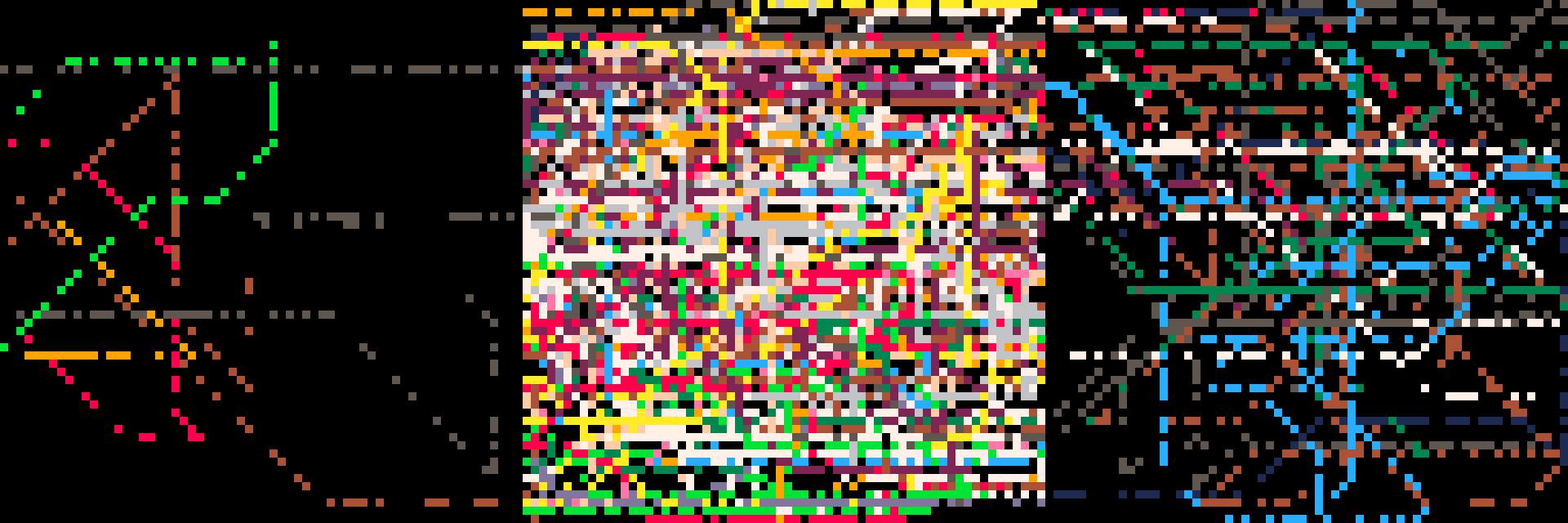 three images of pixel-art lines