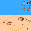isometric pixel art ranch cowbow scene