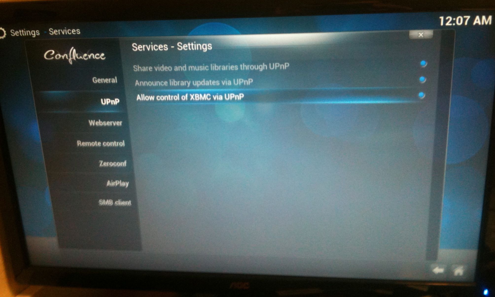 Setup UPnP sharing in settings.