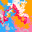 a randomly generated pixel artwork with orange,
  red, pink, white, gray, and blue pixels