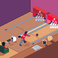 isometric pixel art bowling alley