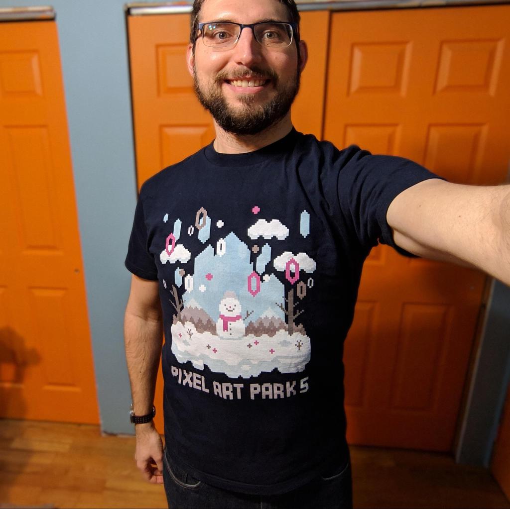 Tim wearing a Pixel Art Park t-shirt