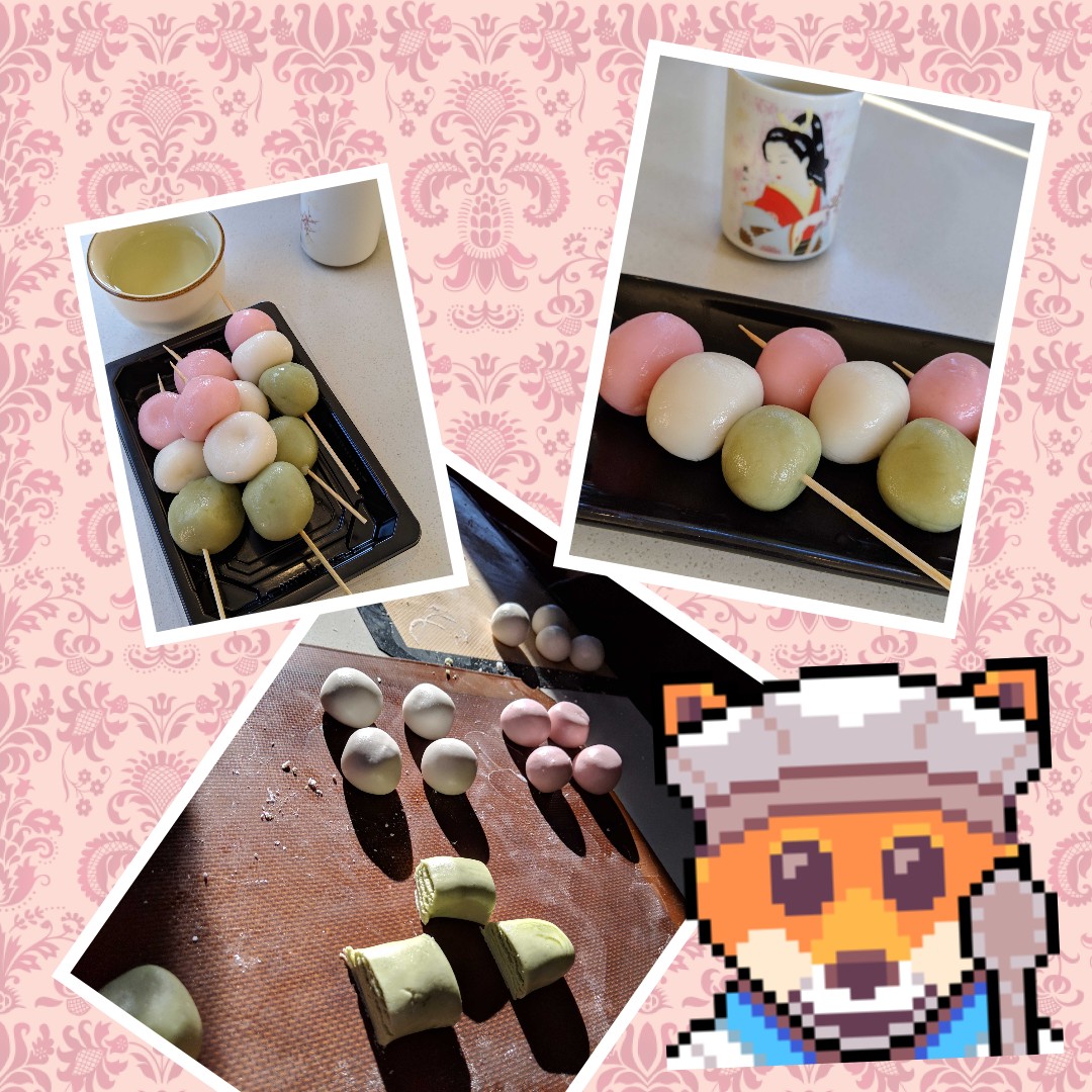 a photo collage of mochi dessert with a chef emoji sticker placed on top of the photos