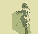 a pixel art figure drawing of a female back, kneeling