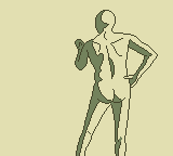 a pixel art figure drawing of a male back, standing