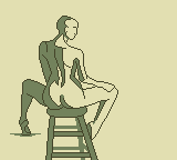 a pixel art figure drawing of a female back, sitting